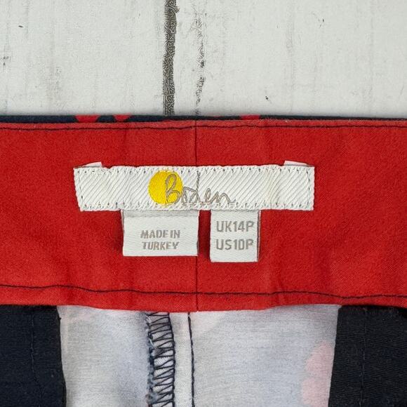 Boden Navy/Red Floral Richmond Stretch High Waisted Ankle Trousers Size 10 P - Picture 9 of 15